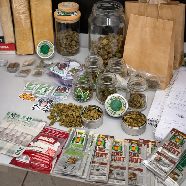 Cannabis products and accessories on display